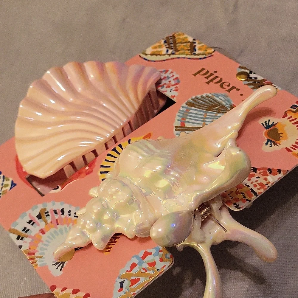 PIper K Iridescent Seashell Hair Clips - Pink & Pearl La